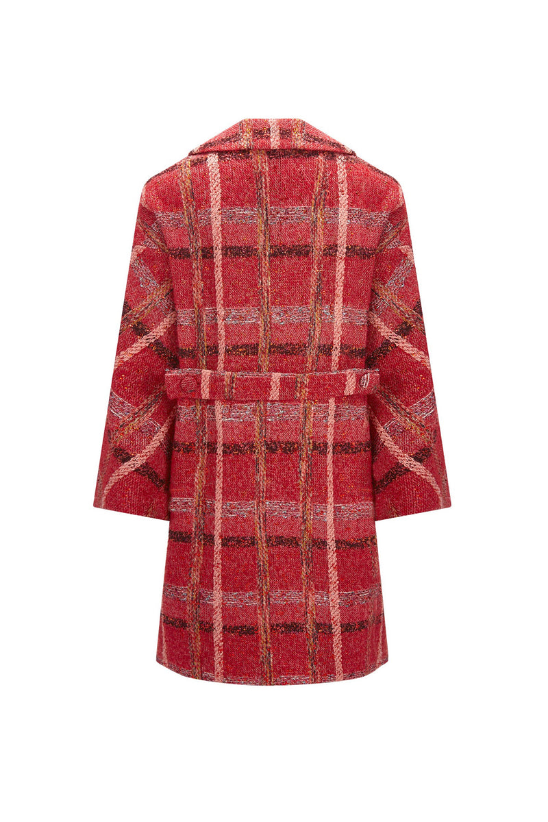 'RED BOUCLE HEAVY STARDUST' L/S PATCH POCKET COAT W/ CRYSTALS - - Libertine