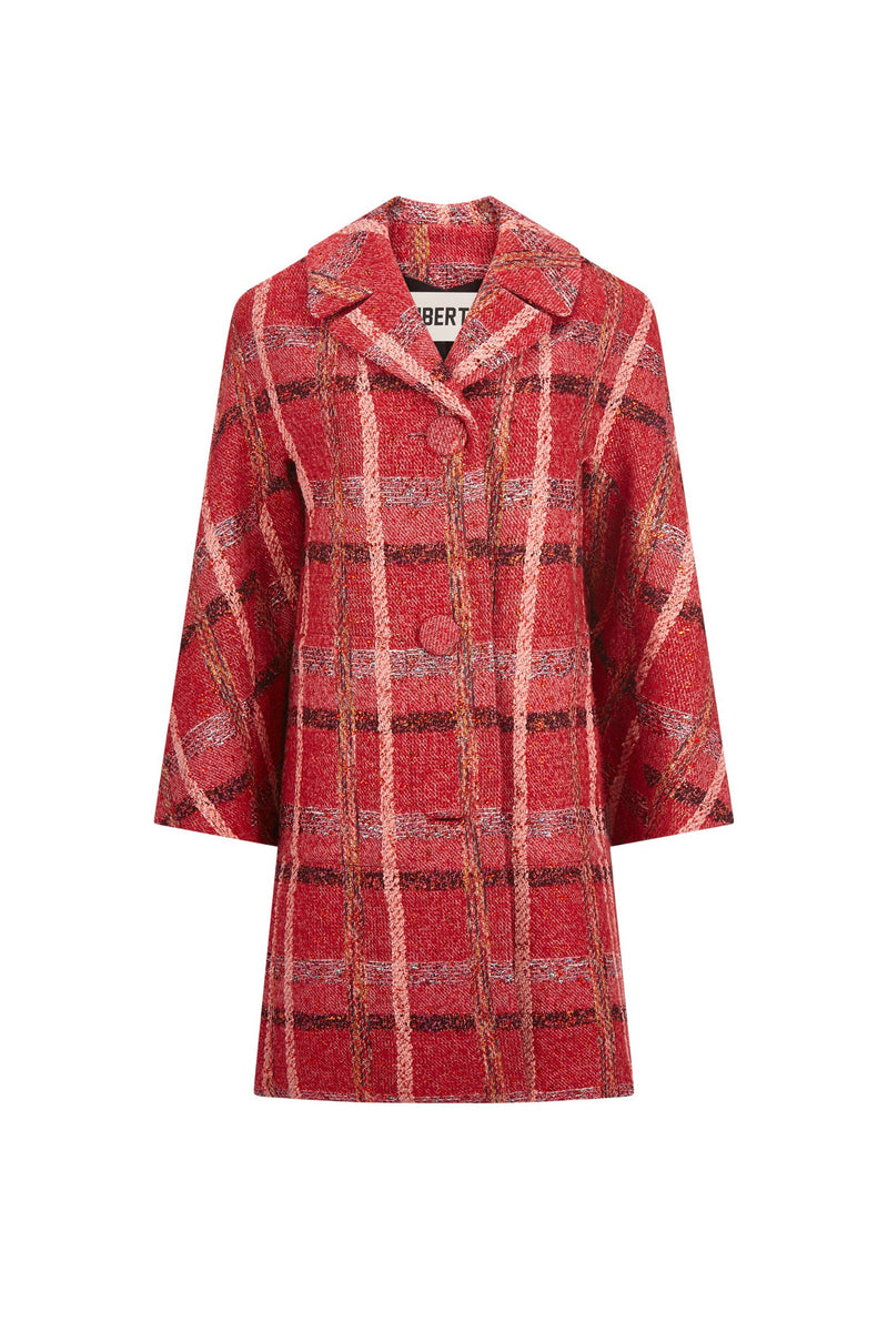 'RED BOUCLE HEAVY STARDUST' L/S PATCH POCKET COAT W/ CRYSTALS - - Libertine