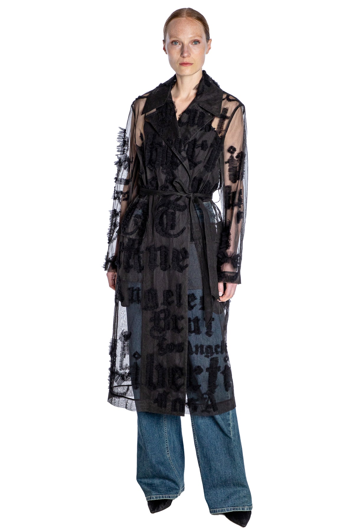 'GOTHIC TULLE' EMBELLISHED LONG TRENCH COAT - - Libertine