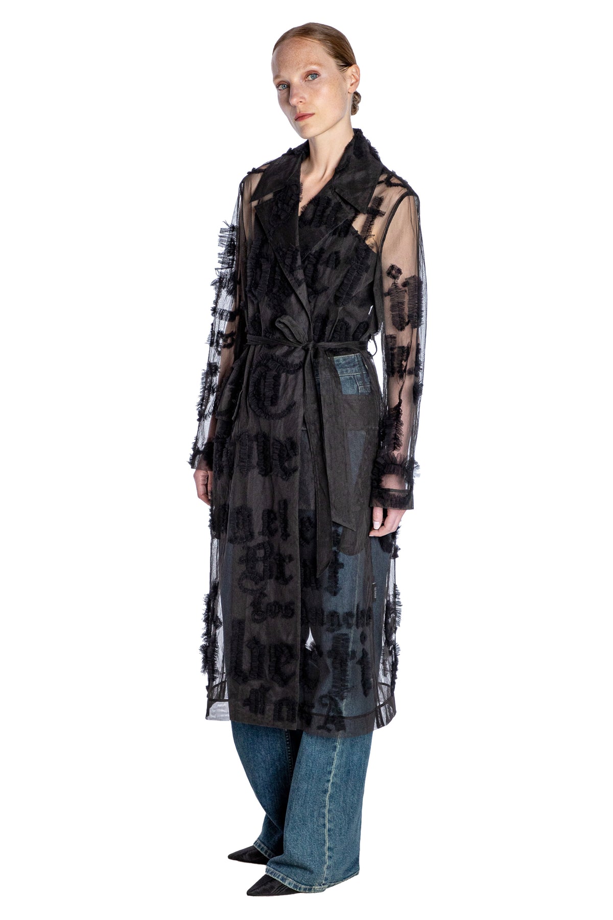 'GOTHIC TULLE' EMBELLISHED LONG TRENCH COAT - - Libertine