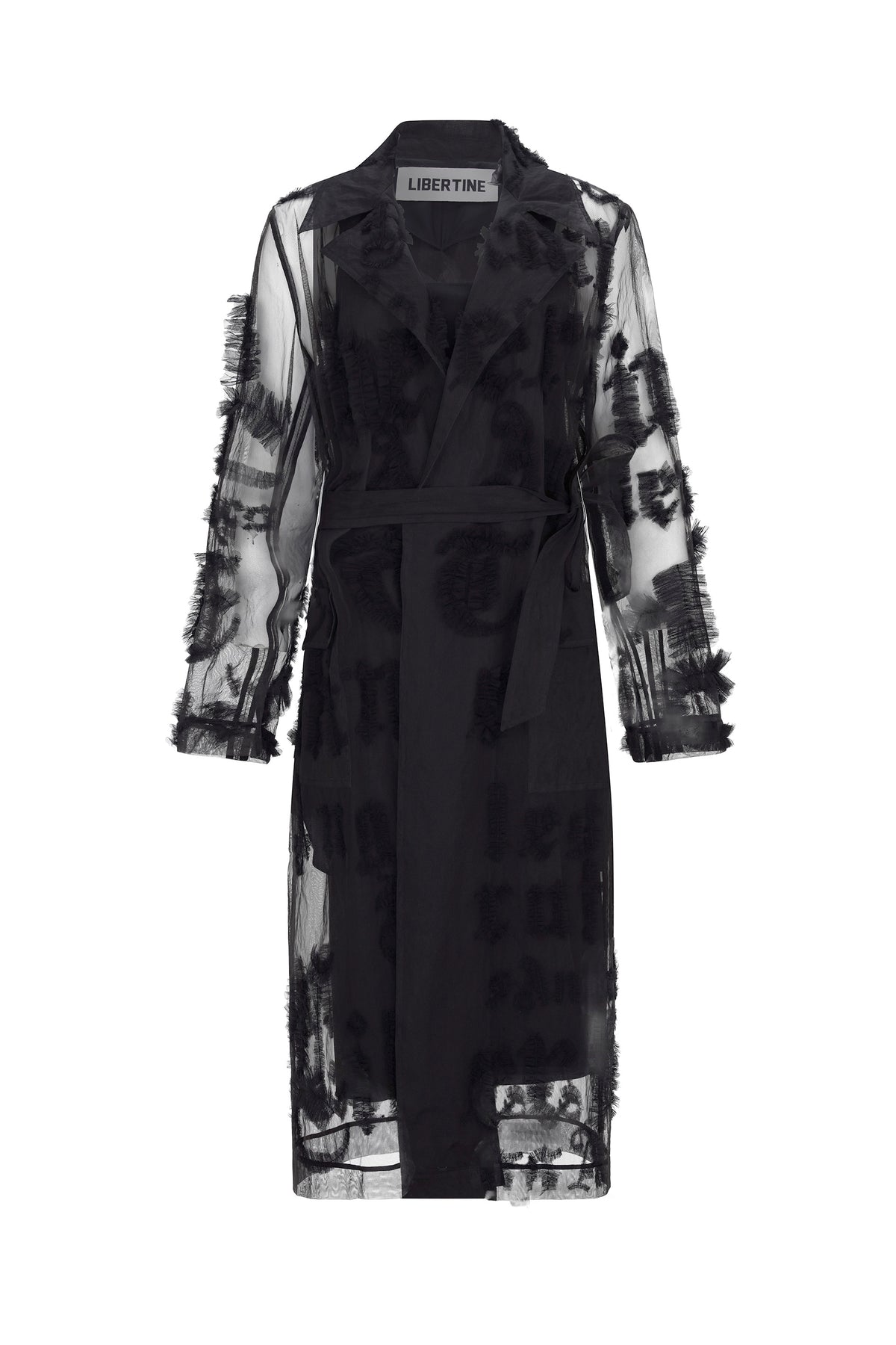 'GOTHIC TULLE' EMBELLISHED LONG TRENCH COAT - - Libertine