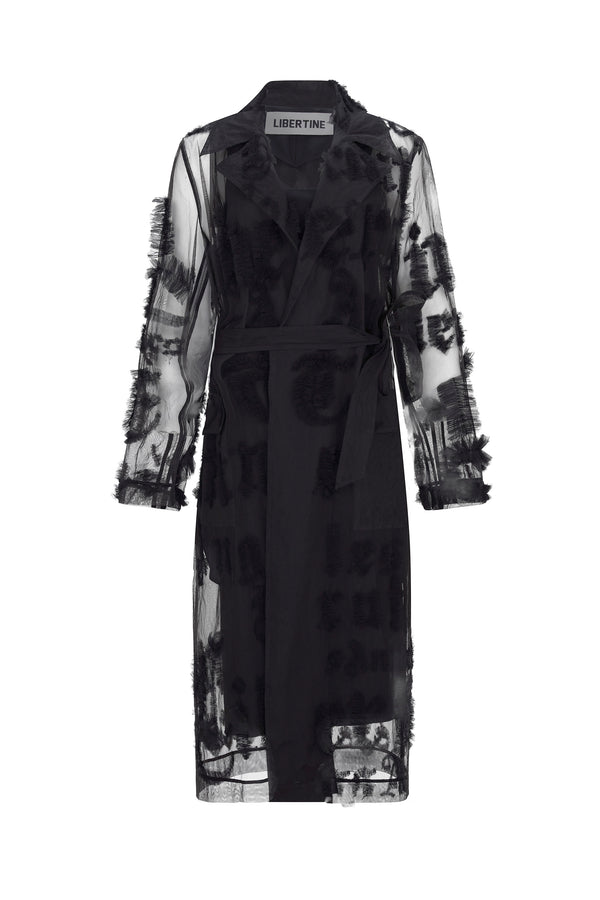 'GOTHIC TULLE' EMBELLISHED LONG TRENCH COAT - - Libertine