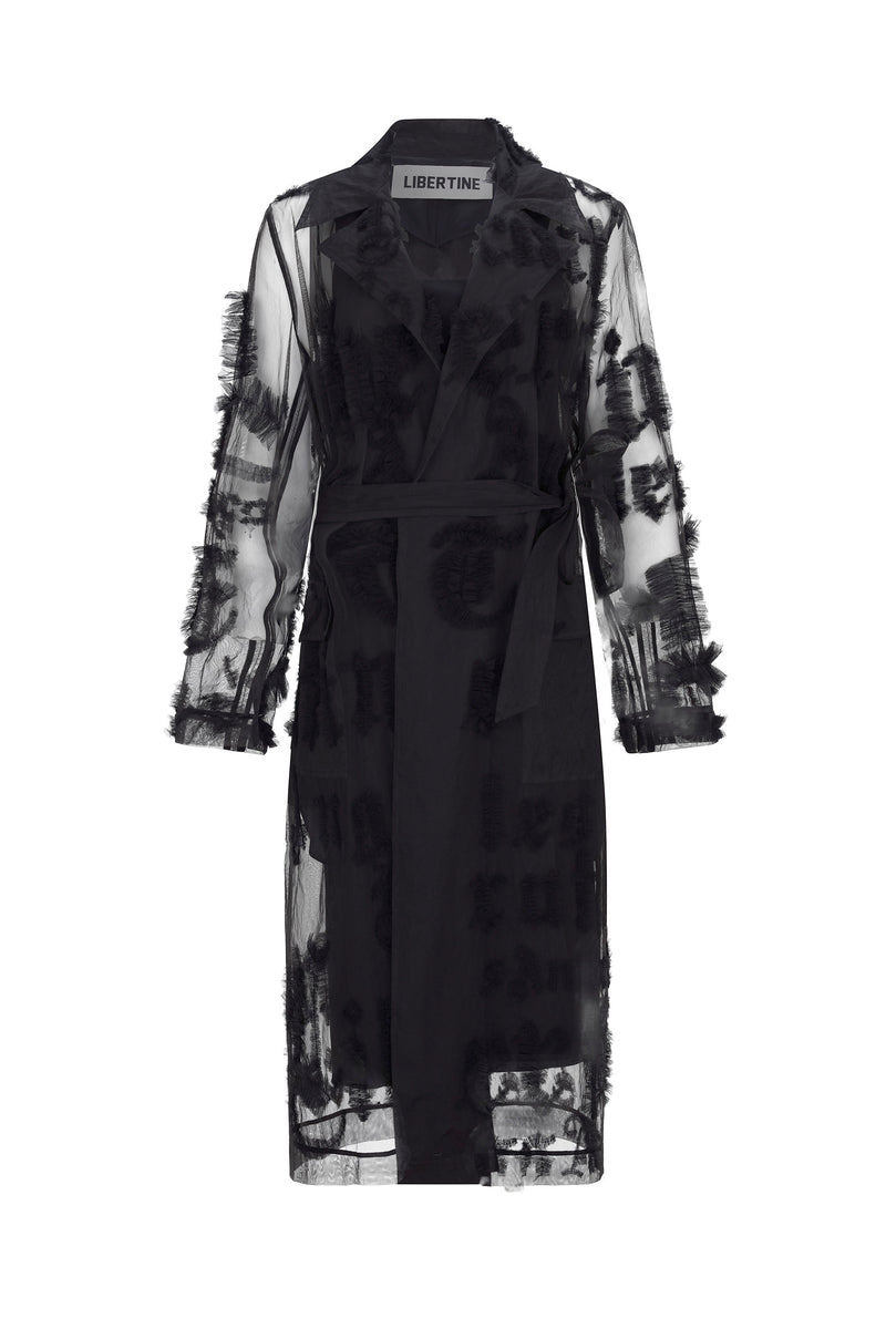 'GOTHIC TULLE' EMBELLISHED LONG TRENCH COAT - - Libertine