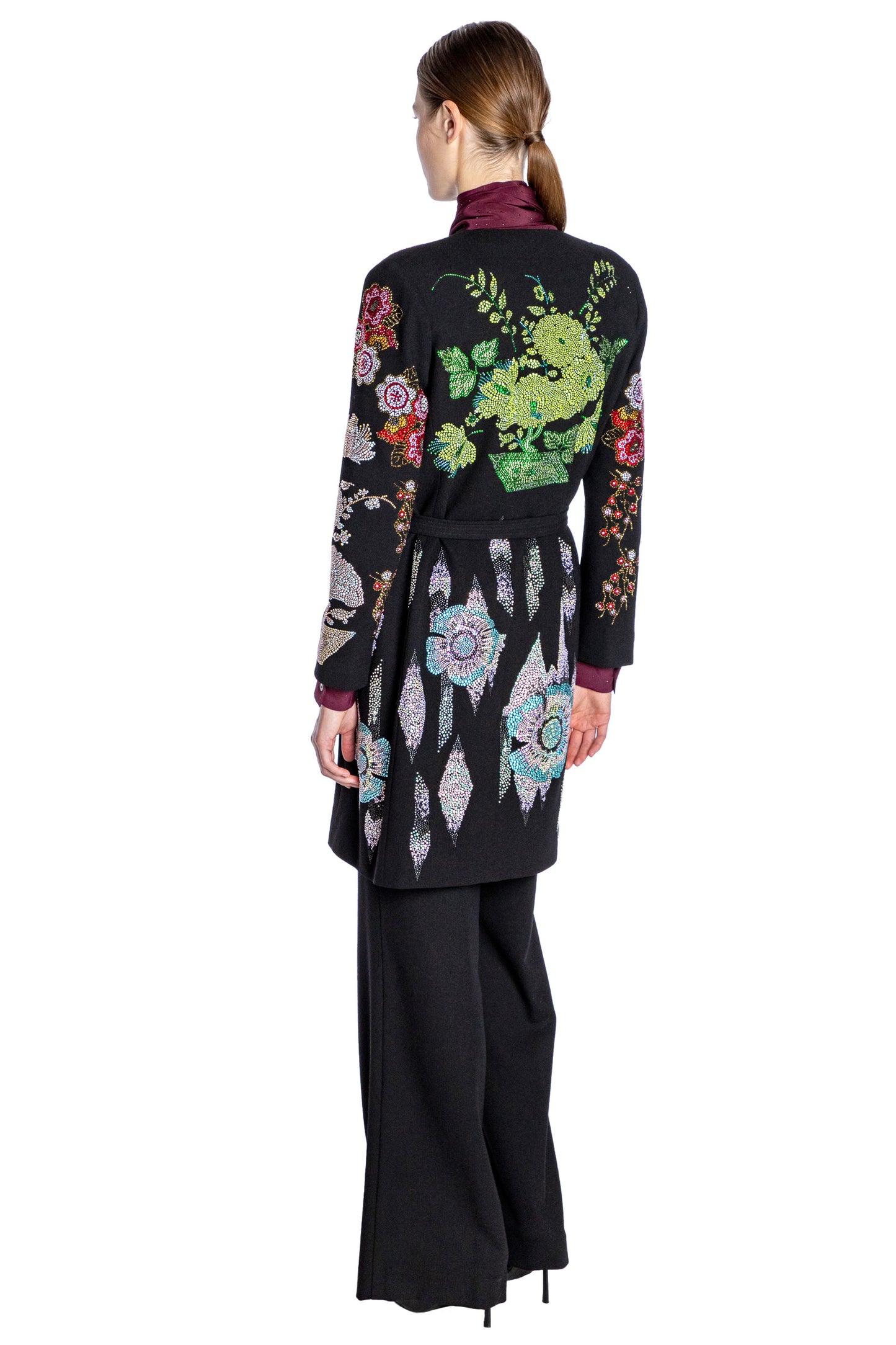 'BONSAI COLLAGE' BELTED COLLARLESS COAT - - Libertine