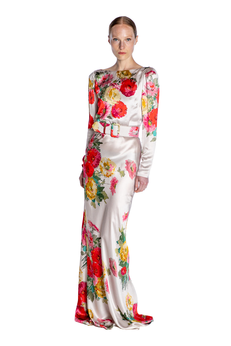 'PAT NIXON' BELTED LOOK BACK GOWN - - Libertine