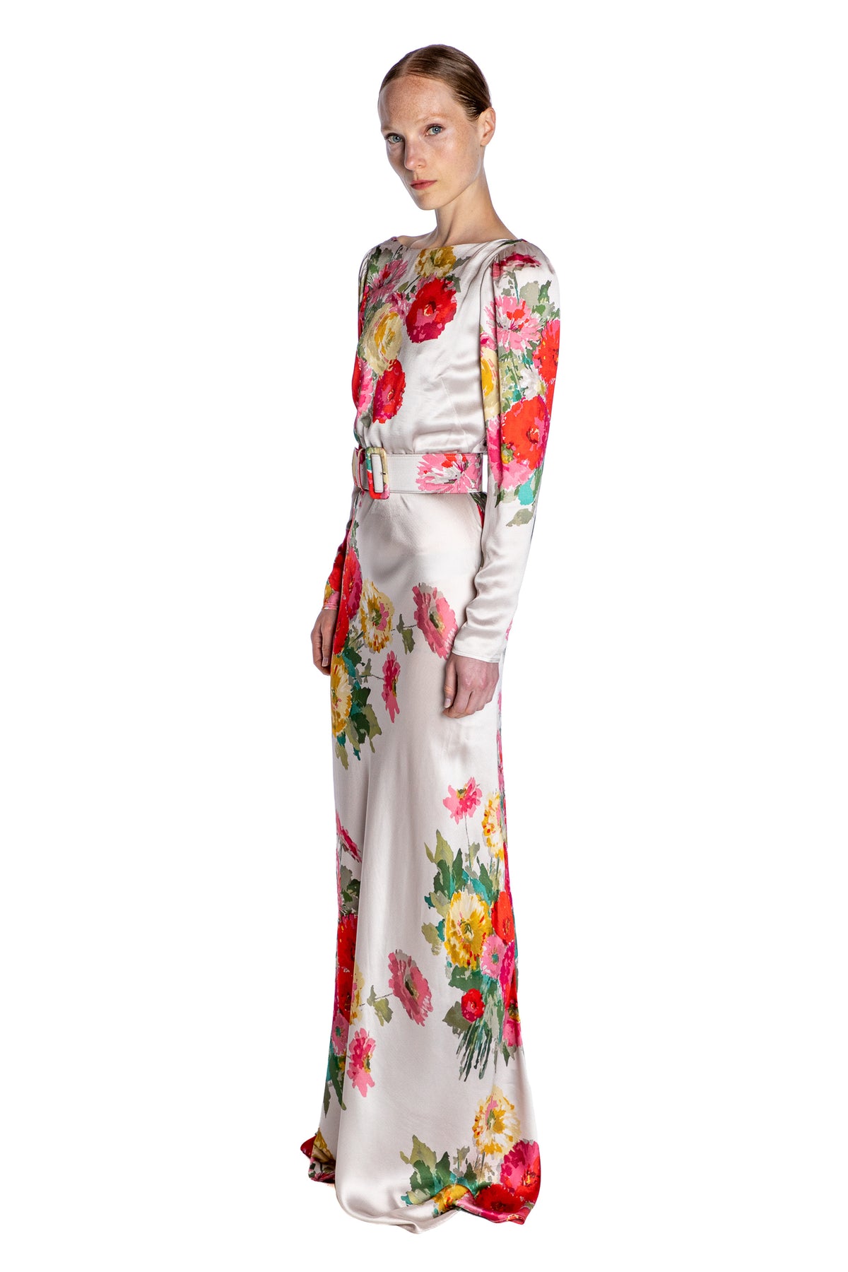 'PAT NIXON' BELTED LOOK BACK GOWN - - Libertine