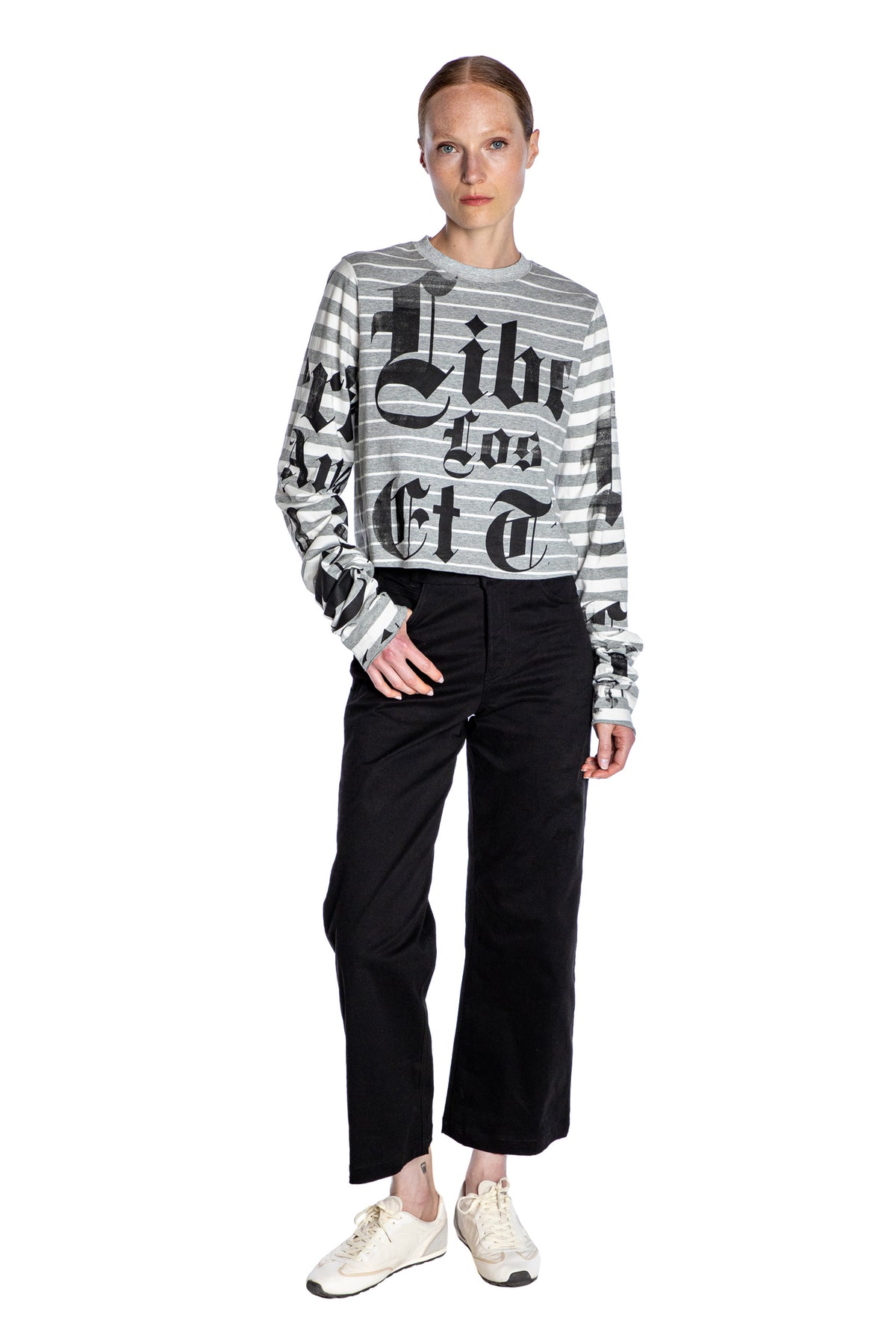 'LIBERTINE GOTHIC SILK SCREEN' GREY WHITE LONGEST SLEEVE T SHIRT - - Libertine