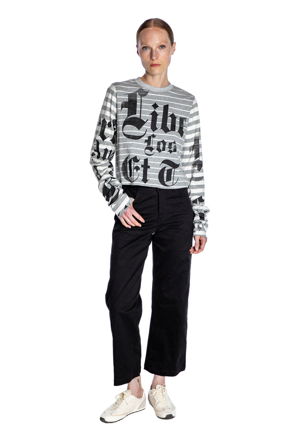'LIBERTINE GOTHIC SILK SCREEN' GREY WHITE LONGEST SLEEVE T SHIRT - - Libertine