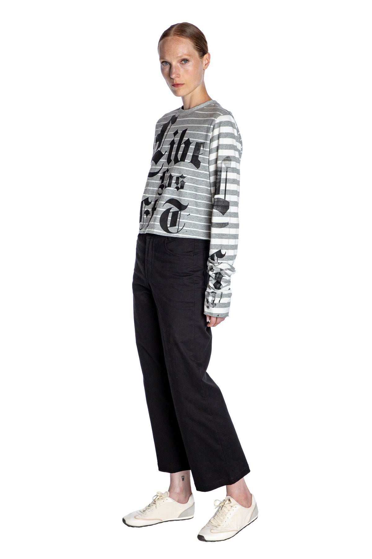 'LIBERTINE GOTHIC SILK SCREEN' GREY WHITE LONGEST SLEEVE T SHIRT - - Libertine