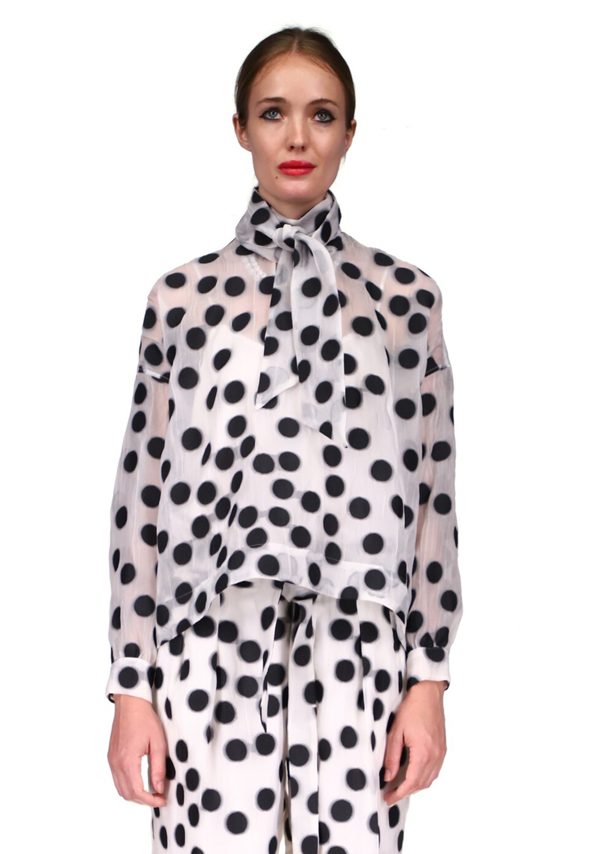 polka dot tie blouse
