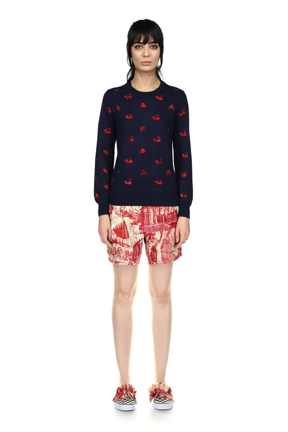 'SKULL CROSSBONES AND WHALES' NAVY SWEATER - Women's Knits - Libertine