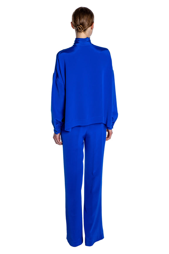 'OVERSATURATED SILKS' BLUE TIE BLOUSE - TOPS - Libertine