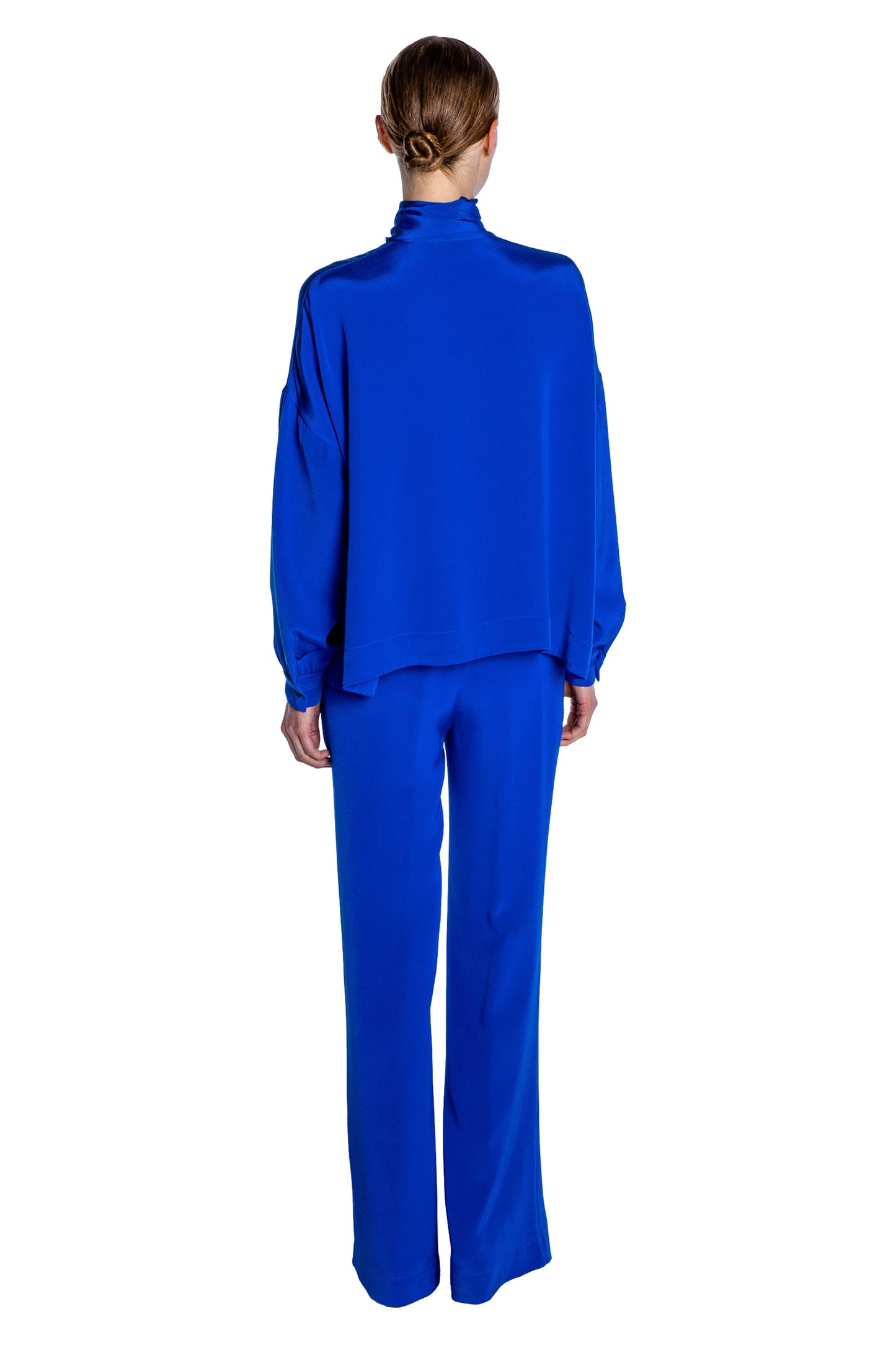 'OVERSATURATED SILKS' BLUE TIE BLOUSE - TOPS - Libertine