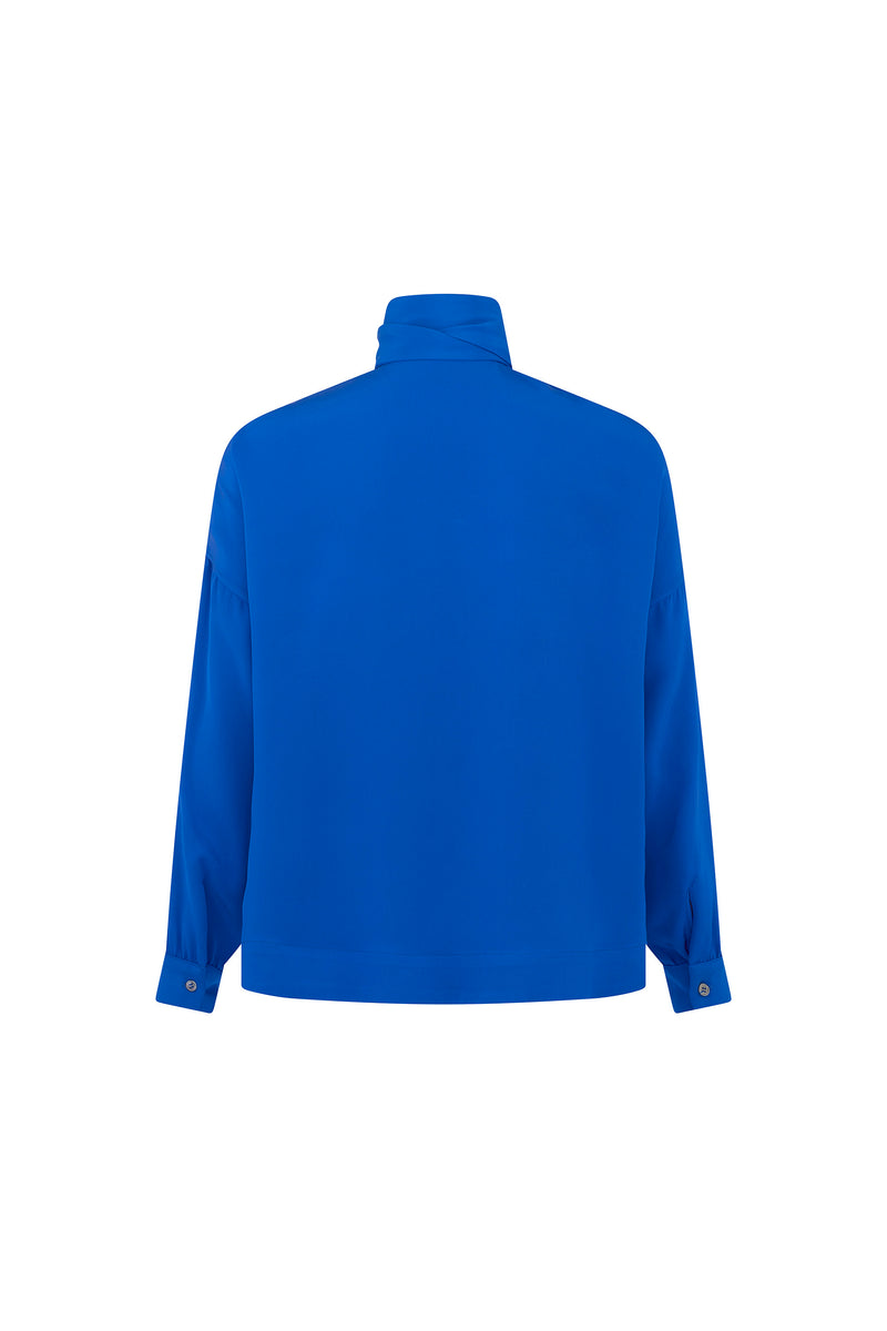 'OVERSATURATED SILKS' BLUE TIE BLOUSE - TOPS - Libertine