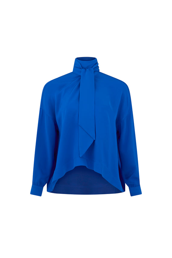 'OVERSATURATED SILKS' BLUE TIE BLOUSE - TOPS - Libertine - Main image