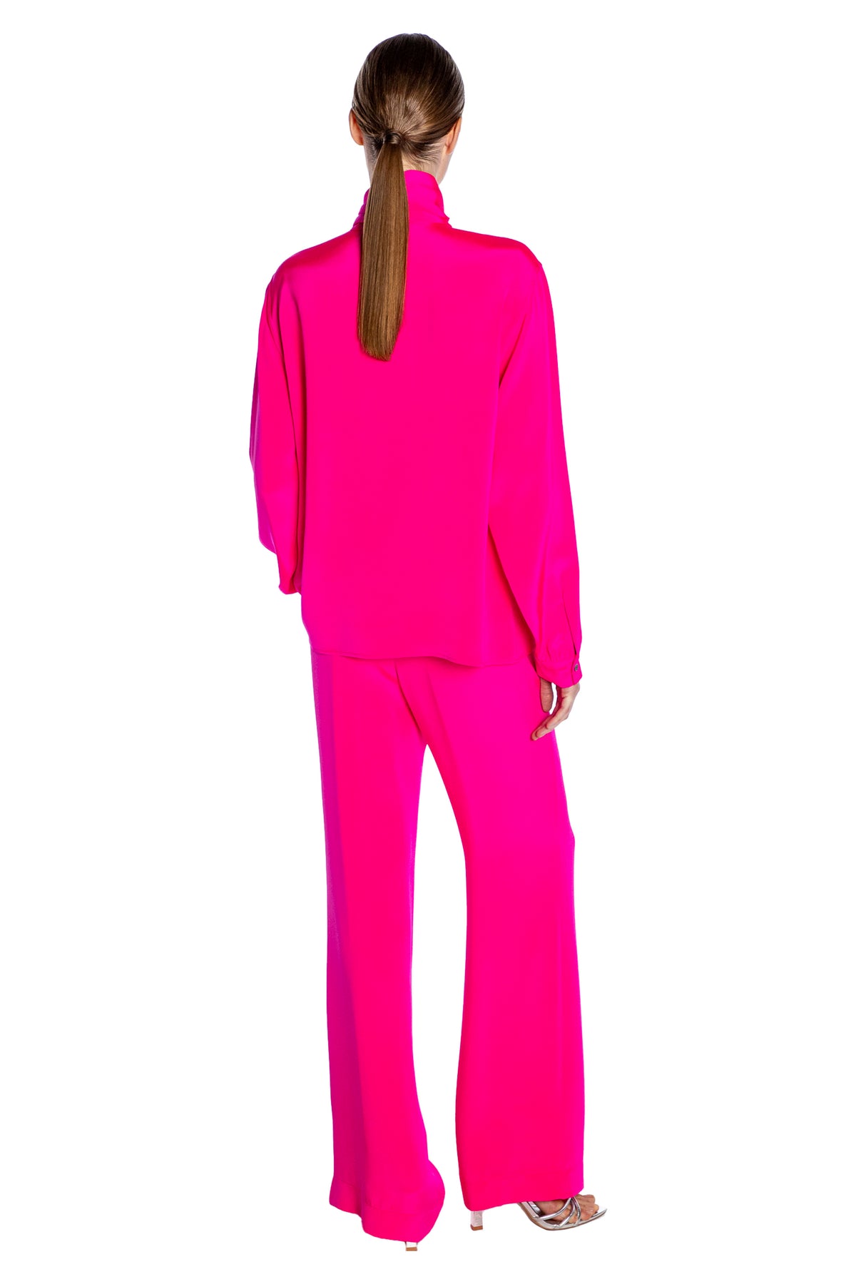 'OVERSATURATED SILKS' PINK TIE BLOUSE - TOPS - Libertine