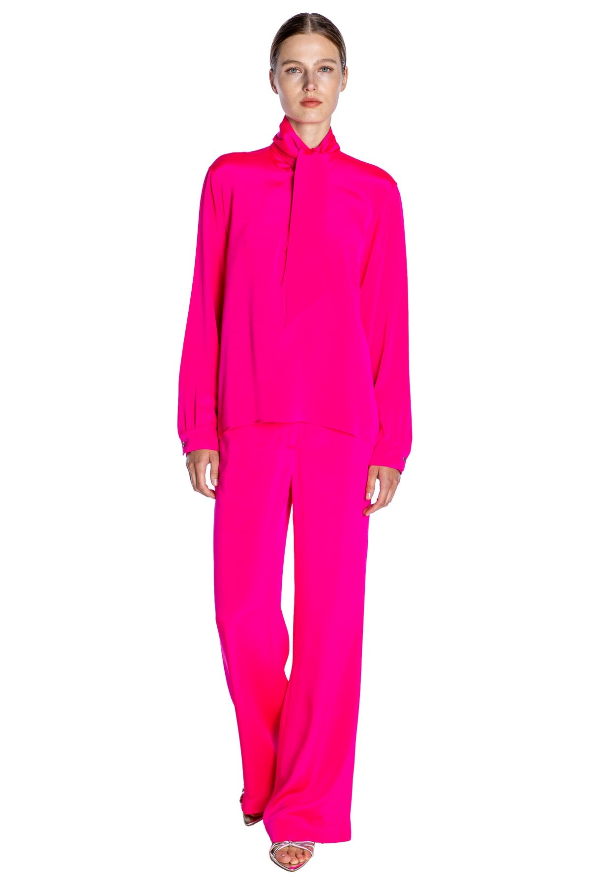 'OVERSATURATED SILKS' PINK TIE BLOUSE - TOPS - Libertine