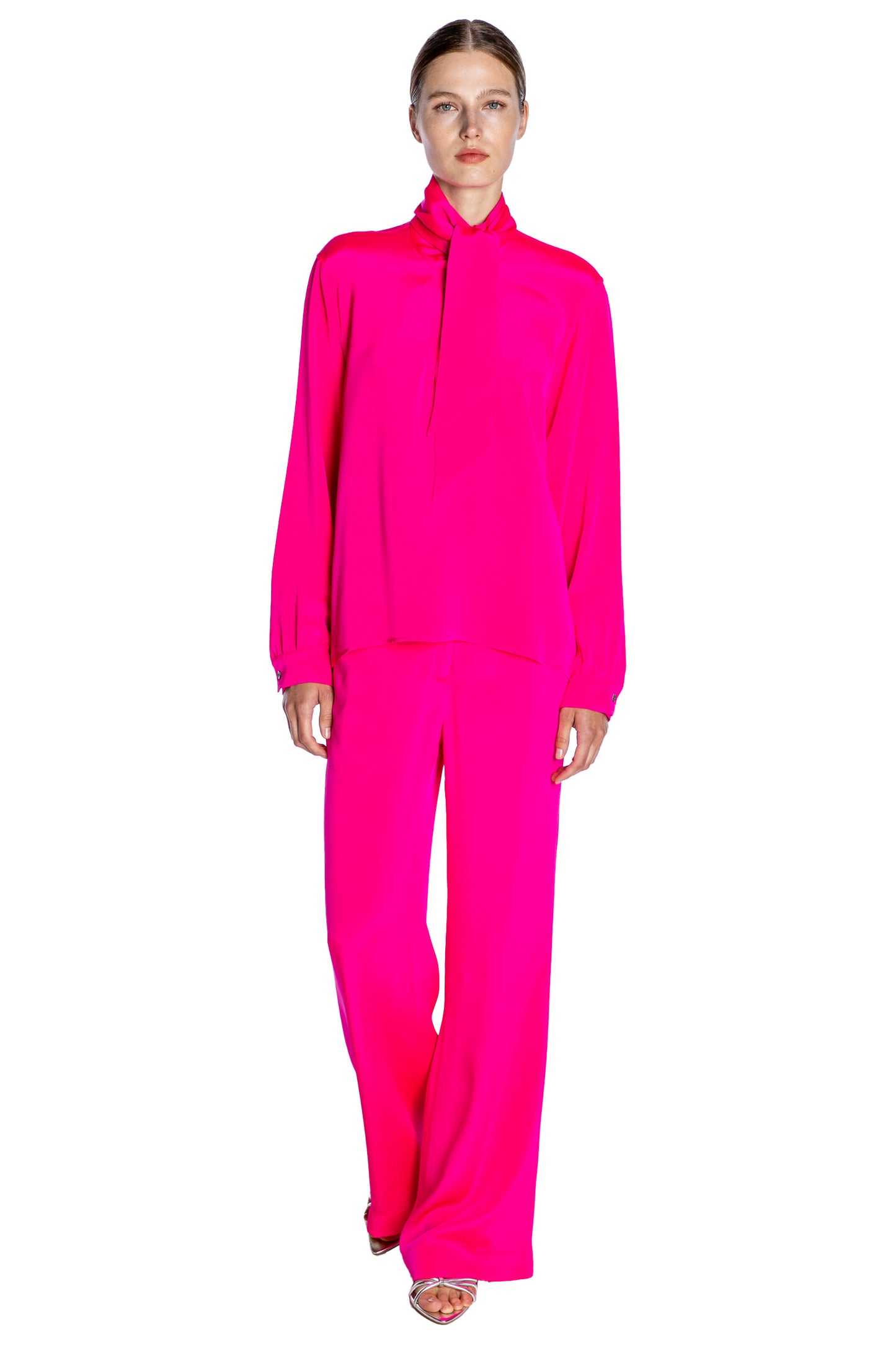 'OVERSATURATED SILKS' PINK TIE BLOUSE - TOPS - Libertine