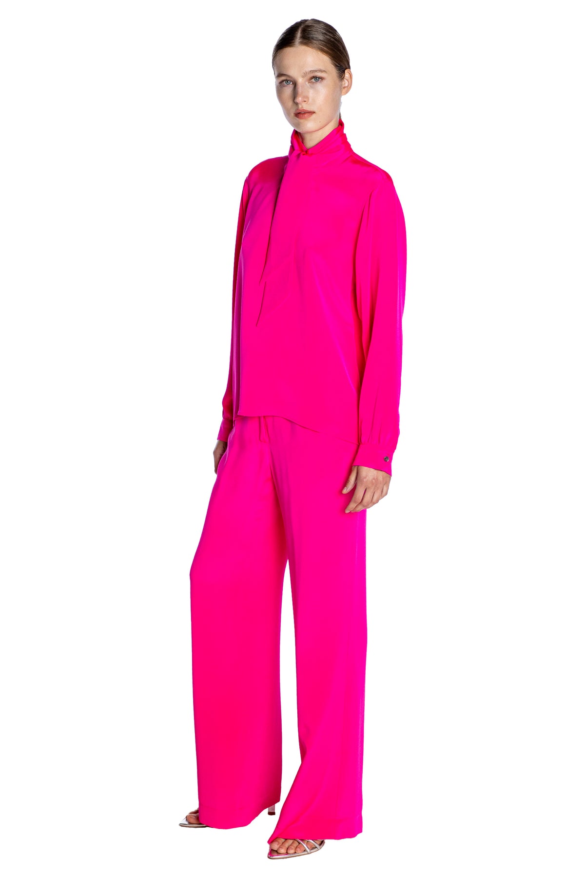 'OVERSATURATED SILKS' PINK TIE BLOUSE - TOPS - Libertine