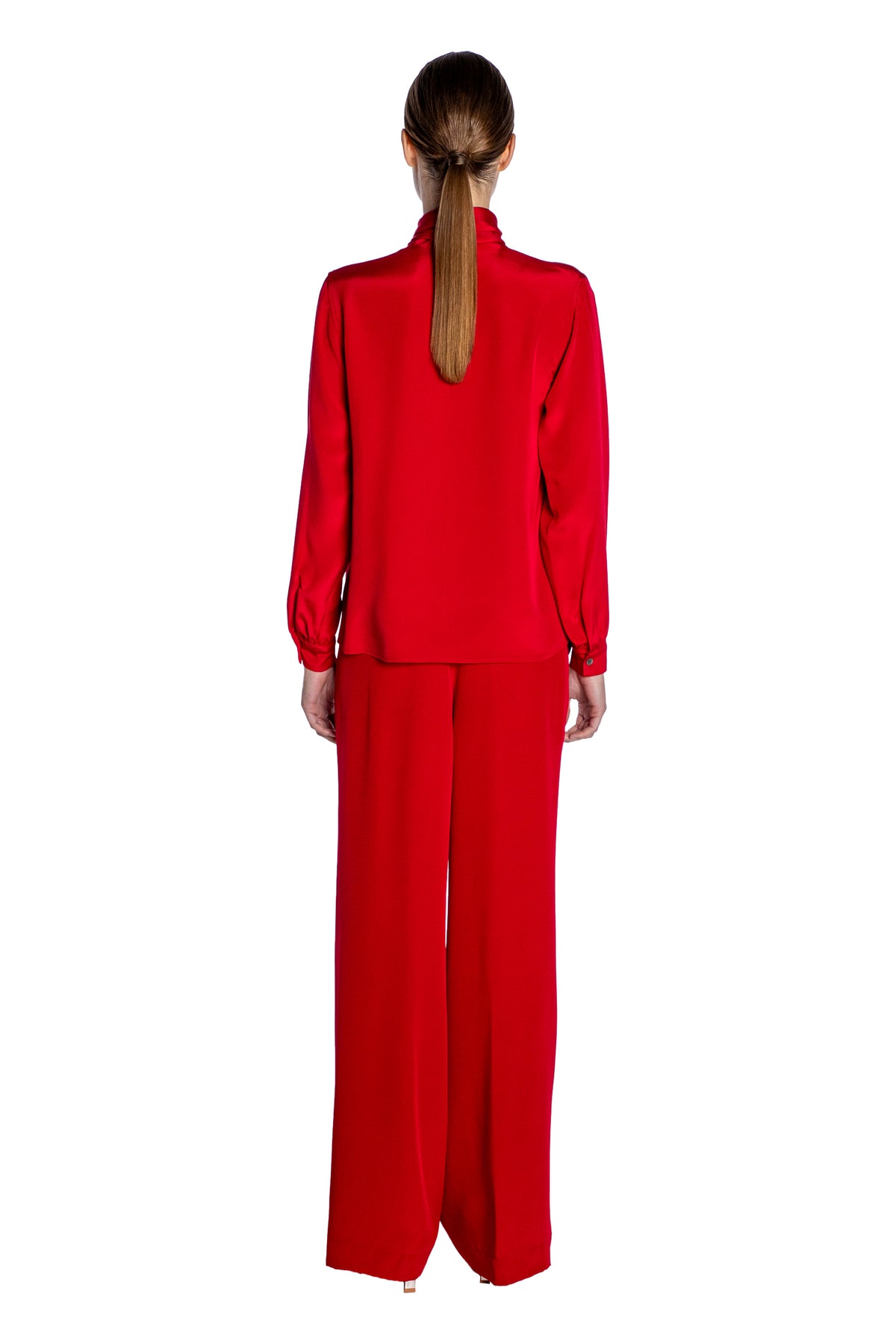 'OVERSATURATED SILKS' RED TIE BLOUSE - TOPS - Libertine