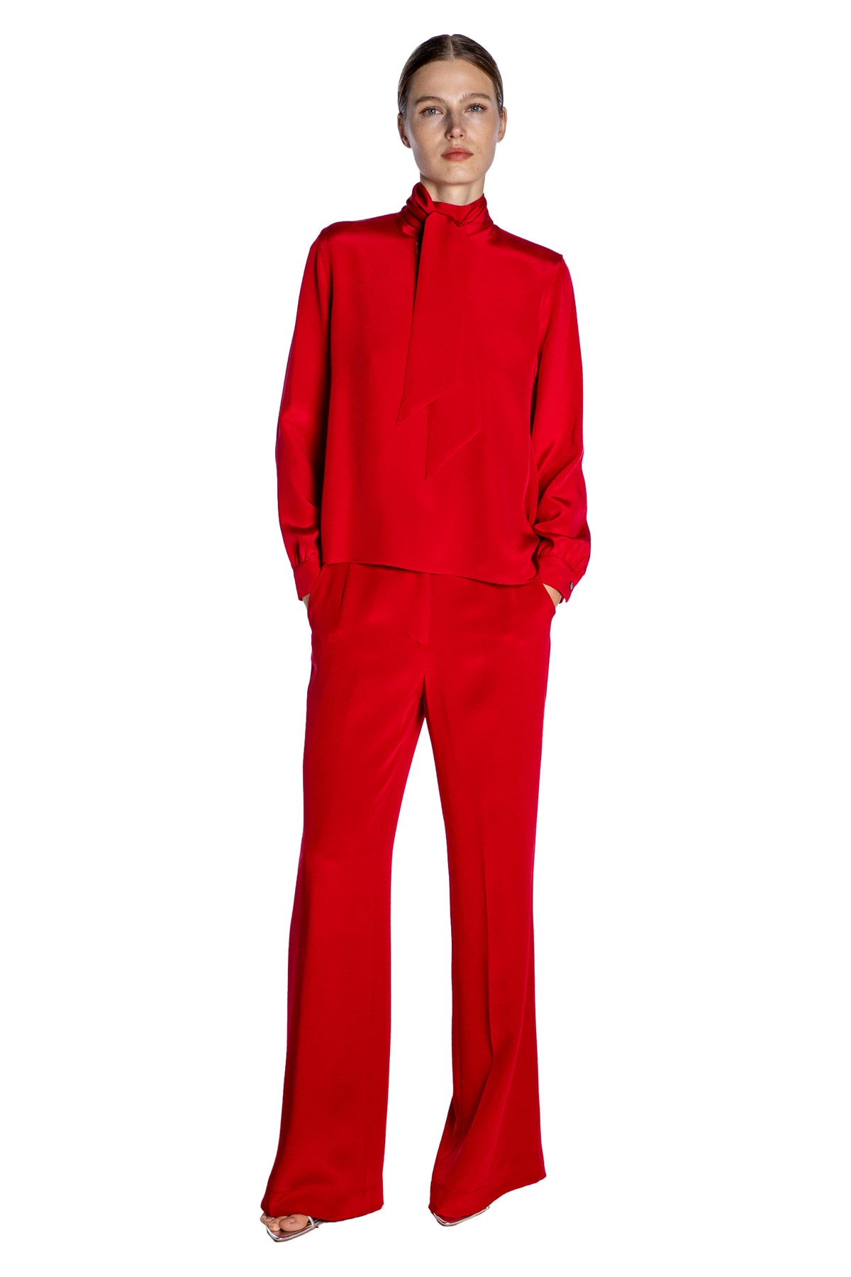 'OVERSATURATED SILKS' RED TIE BLOUSE - TOPS - Libertine