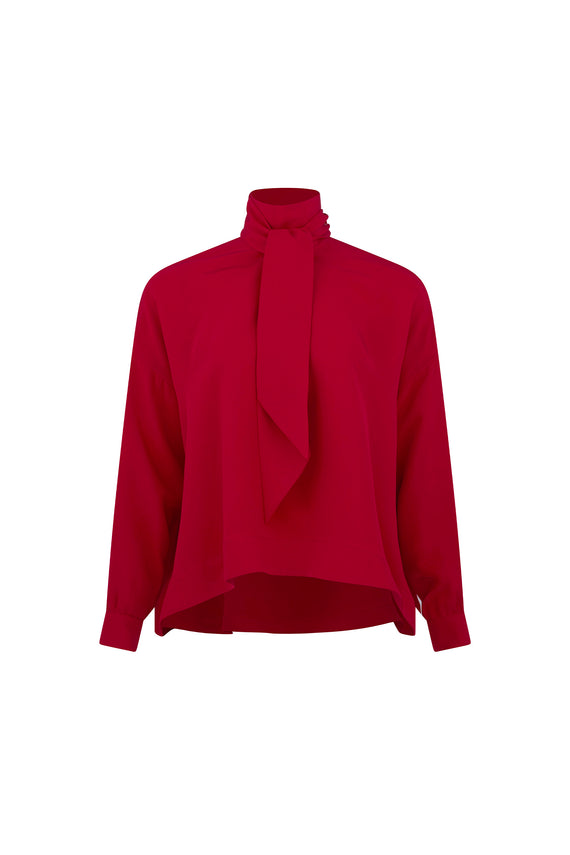 'OVERSATURATED SILKS' RED TIE BLOUSE - TOPS - Libertine - Main image