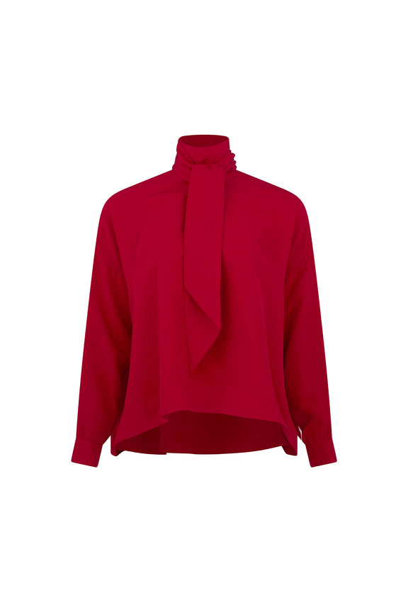 'OVERSATURATED SILKS' RED TIE BLOUSE - TOPS - Libertine