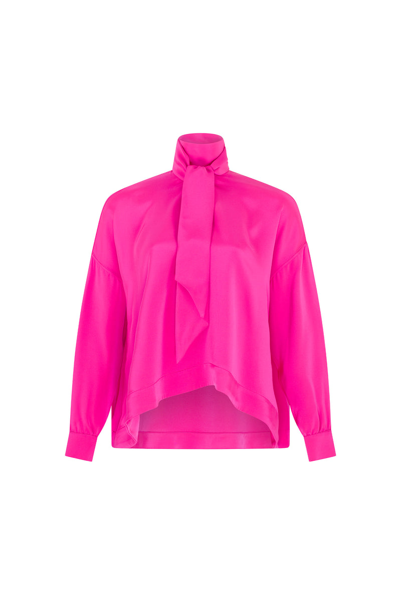 'OVERSATURATED SILKS' PINK TIE BLOUSE - TOPS - Libertine