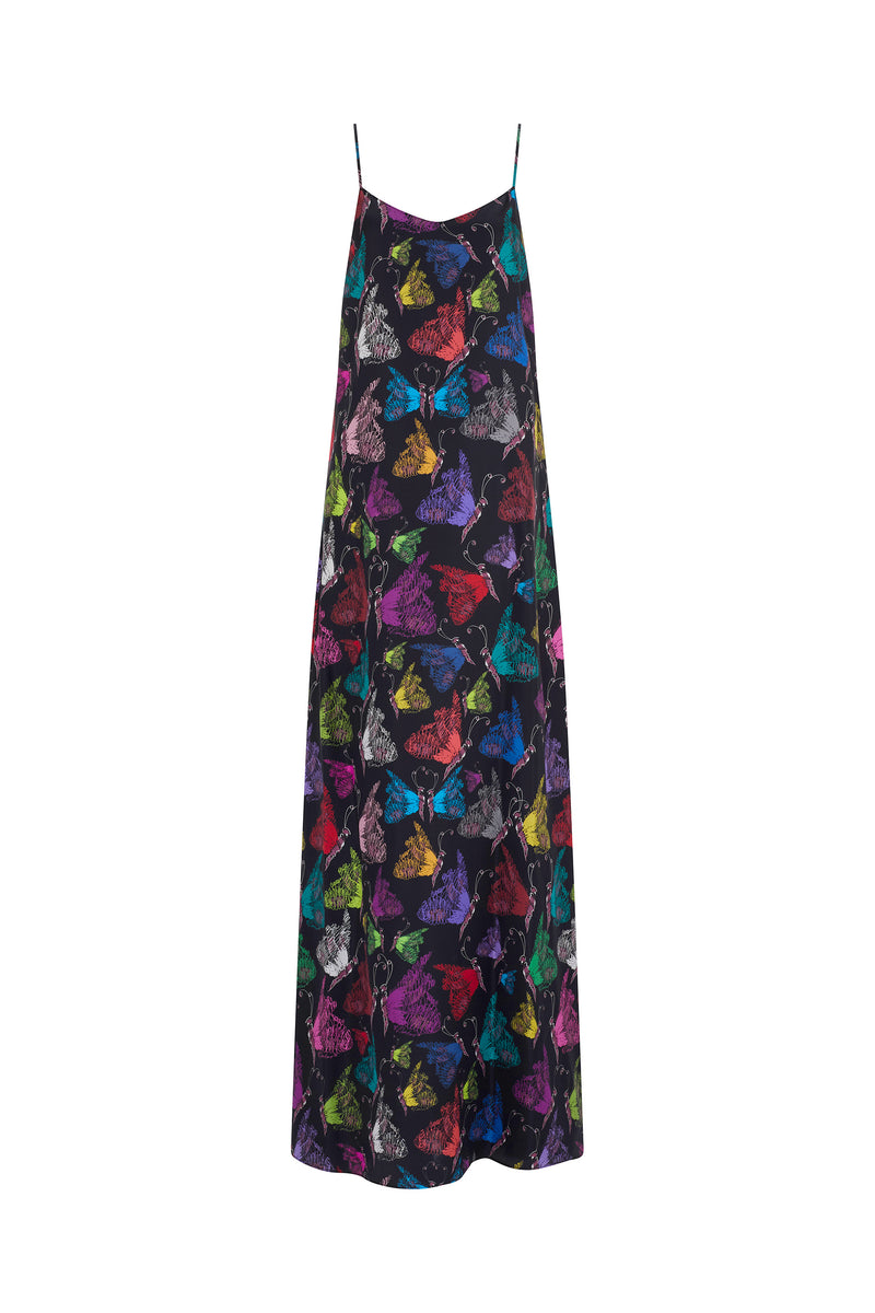 'MILLE PAPILLONS' STRAIGHT LONG SLIP DRESS - DRESSES - Libertine