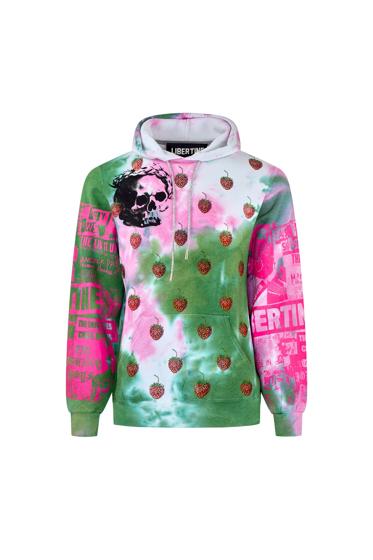 'EMBELLISHED STRAWBERRY FIELDS' TIE DYE SLIM HOODIE - SWEATSHIRTS - Libertine
