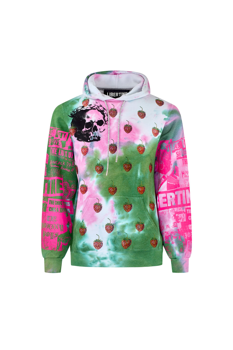 'EMBELLISHED STRAWBERRY FIELDS' TIE DYE SLIM HOODIE - SWEATSHIRTS - Libertine