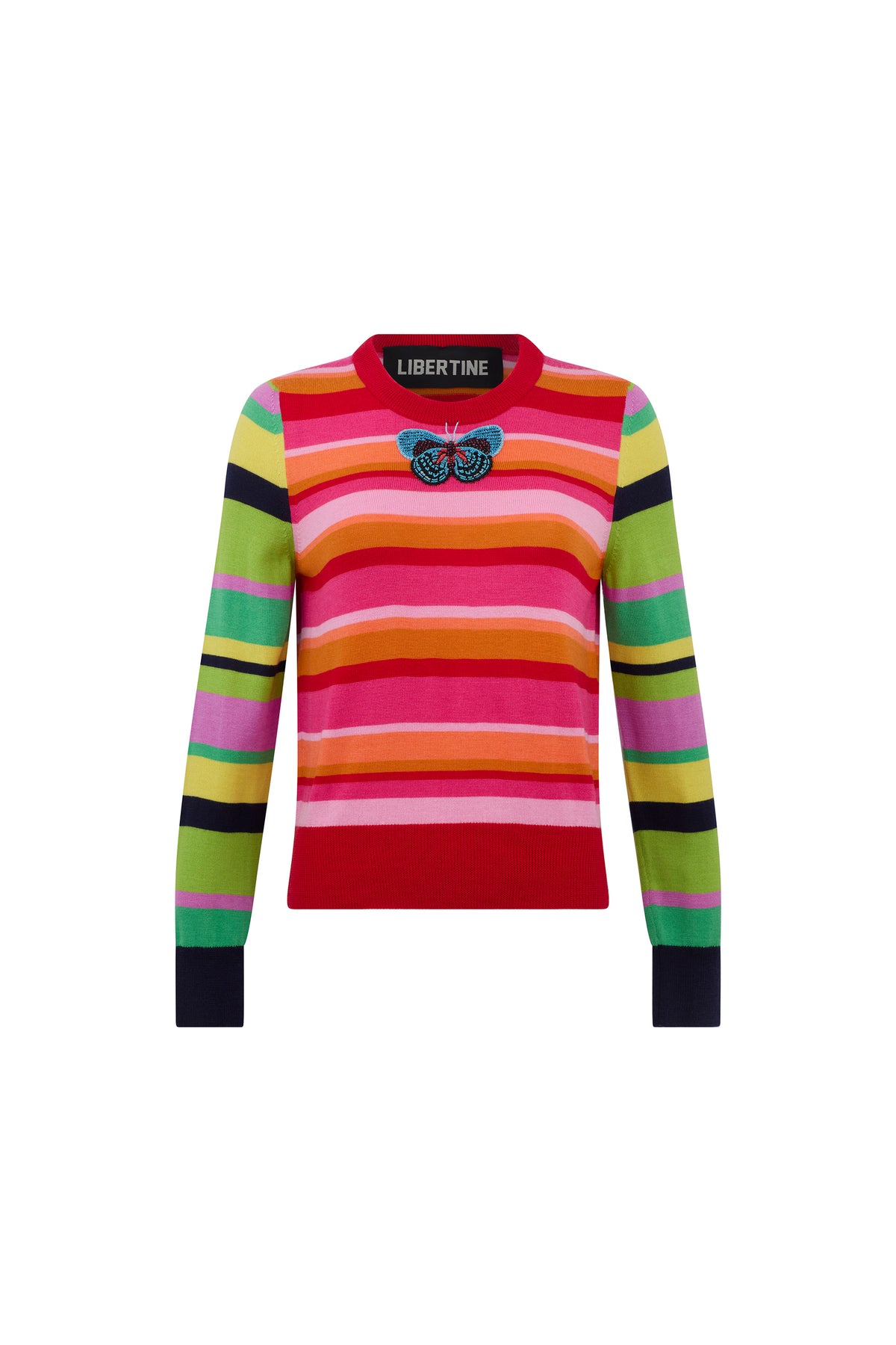 'Butterfly' Wild Stripes Shrunken Pullover Sweater - - Libertine