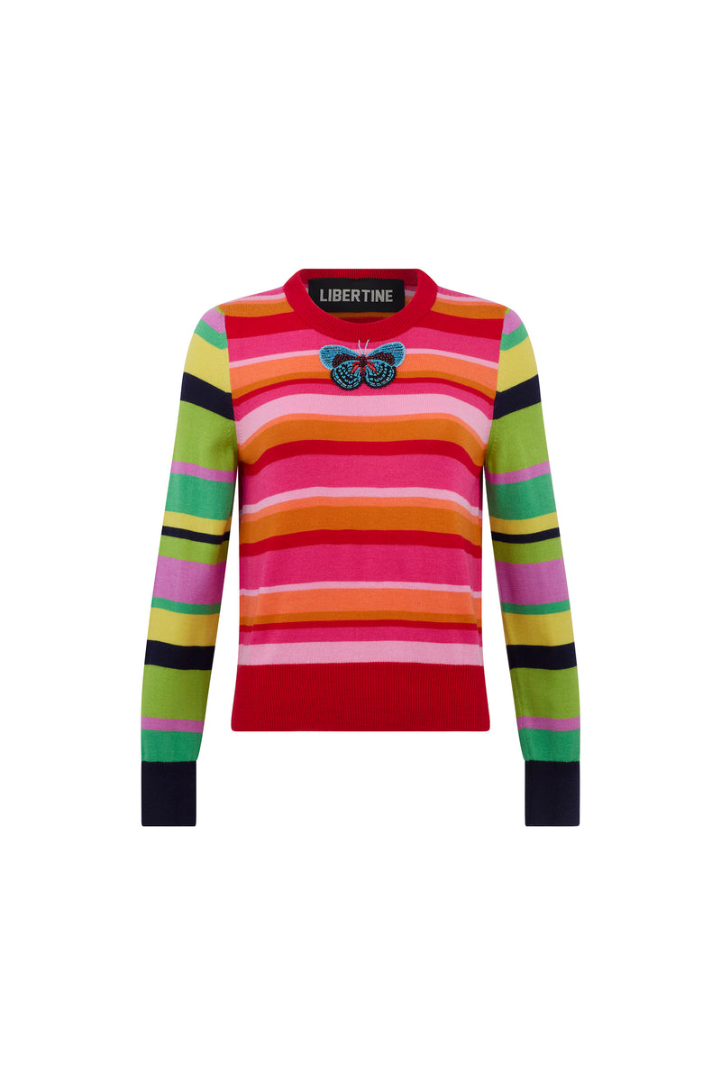 'Butterfly' Wild Stripes Shrunken Pullover Sweater - - Libertine
