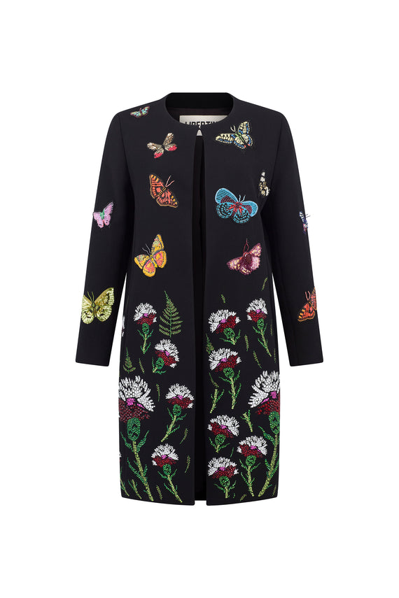 'Millions of Butterflies & Ottoman Carnation' Classic Collarless Coat - - Libertine