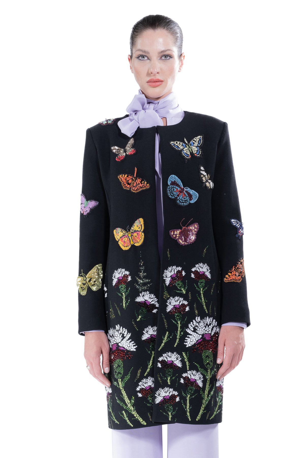 'Millions of Butterflies & Ottoman Carnation' Classic Collarless Coat -  - Libertine