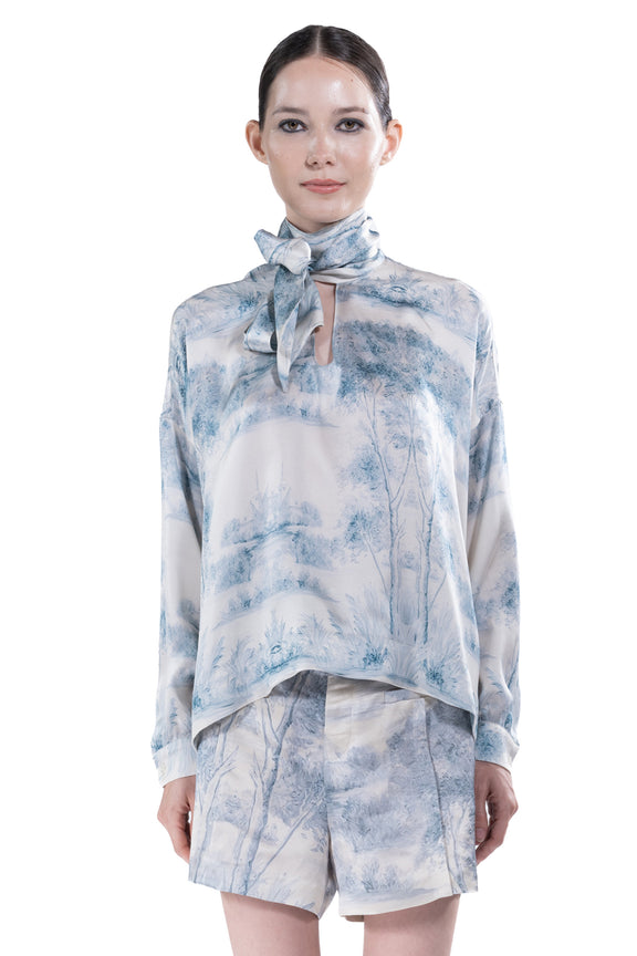 'Blue Pastoral' Tie Blouse -  - Libertine