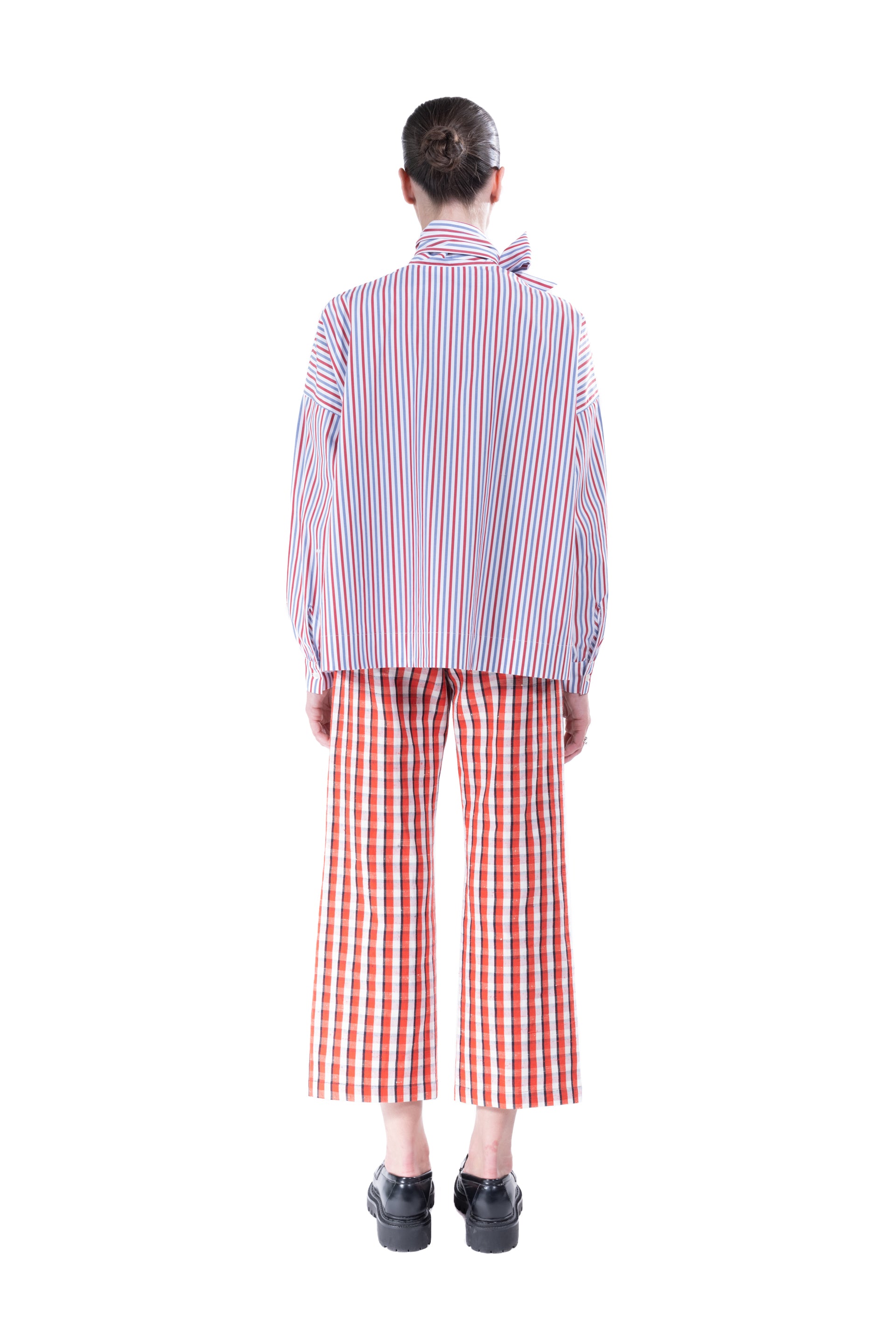 'RED/ BLUE STRIPE' TIE BLOUSE -  - Libertine