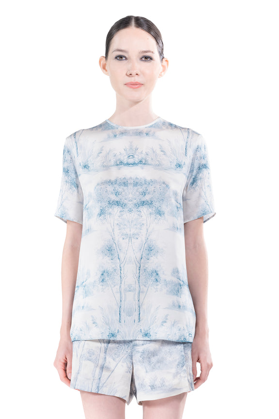 'Blue Pastoral' Short Sleeve Blouse - TOPS - Libertine