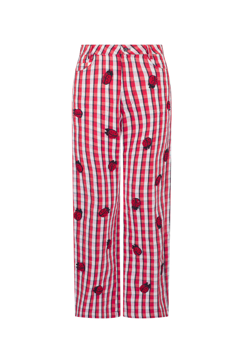 'LADYBUG SUMMER CHECK' CROPPED WIDE LEG PANT - - Libertine