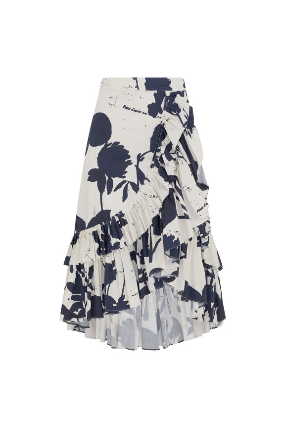 'CYANOTYPES' SUMMER RUFFLED SKIRT - - Libertine