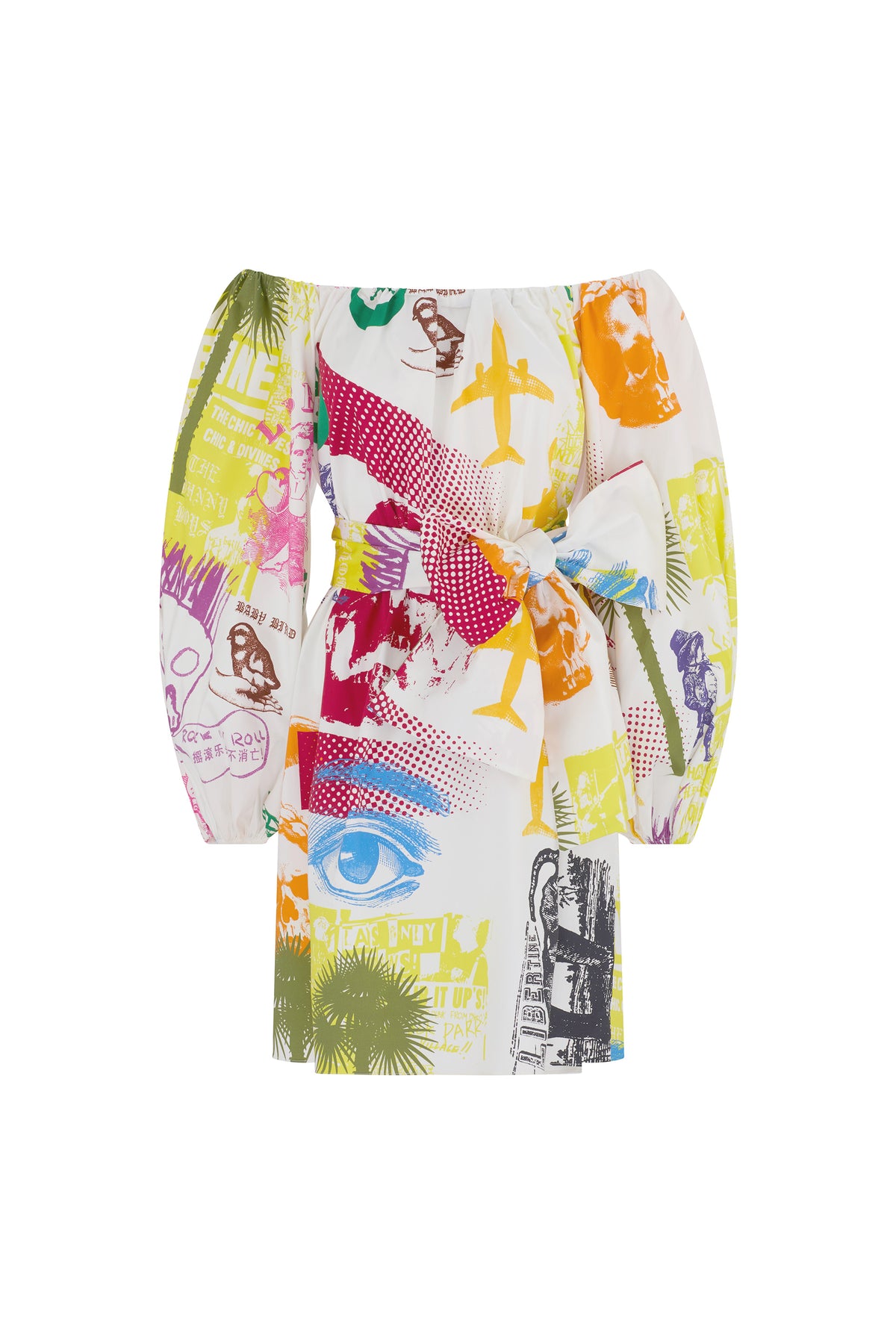 'LIBERTINE SILK SCREENS' OFF THE SHOULDER DRESS - - Libertine