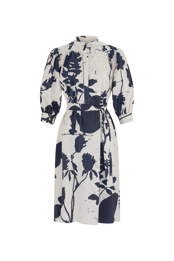 'CYANOTYPES' PUFF SLEEVE SHIRT DRESS - - Libertine