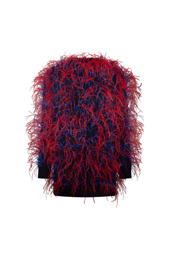 'WHAM BAM' RED FEATHERY CARDIGAN -  - Libertine