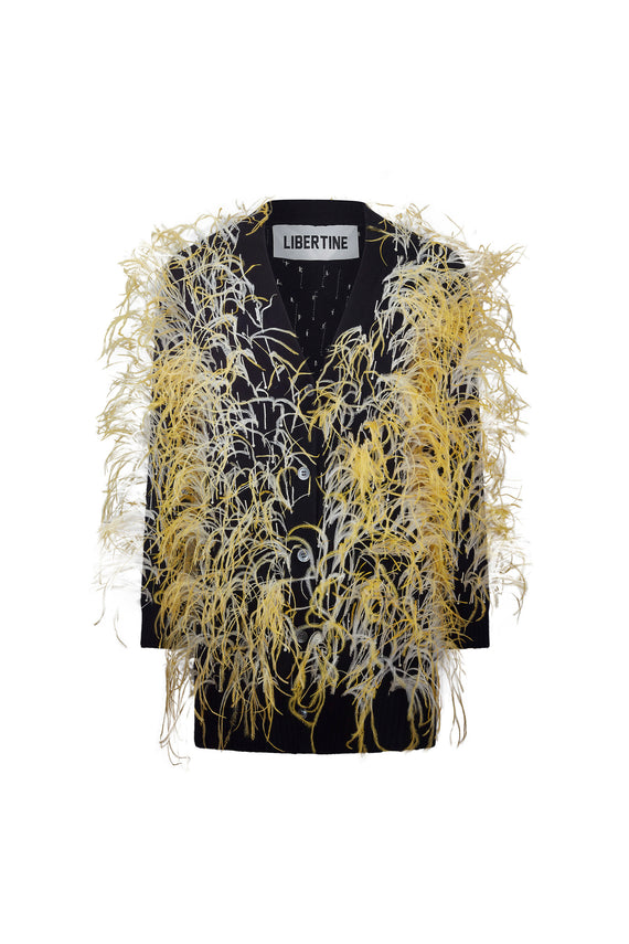 'WHAM BAM' YELLOW FEATHERY CARDIGAN - - Libertine - Main image