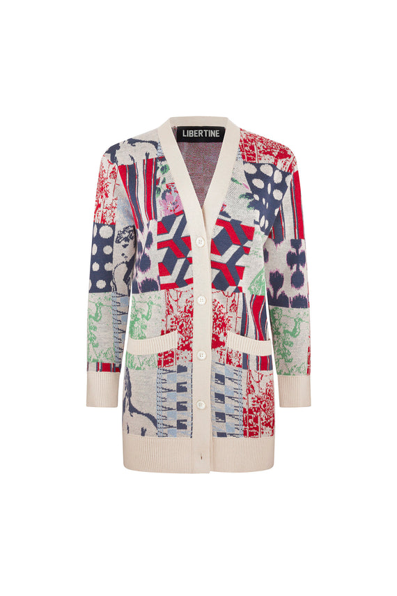 'BLOOMSBURY COLLAGE' OVERSIZED CARDIGAN - CARDIGANS - Libertine - Main image