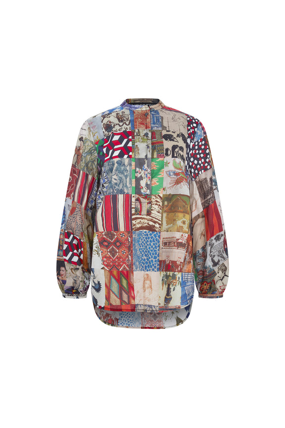 'BLOOMSBURY COLLAGE' PUFF SLEEVE TUNIC - TOPS - Libertine