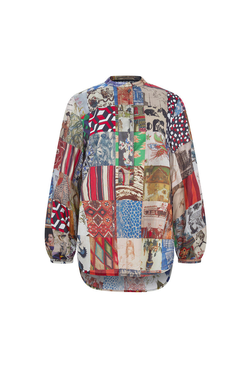 'BLOOMSBURY COLLAGE' PUFF SLEEVE TUNIC - TOPS - Libertine