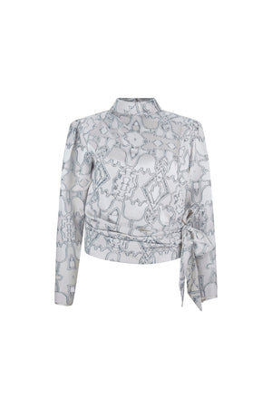 'VENETIAN SHADOWS'  SIDE TIE BLOUSE