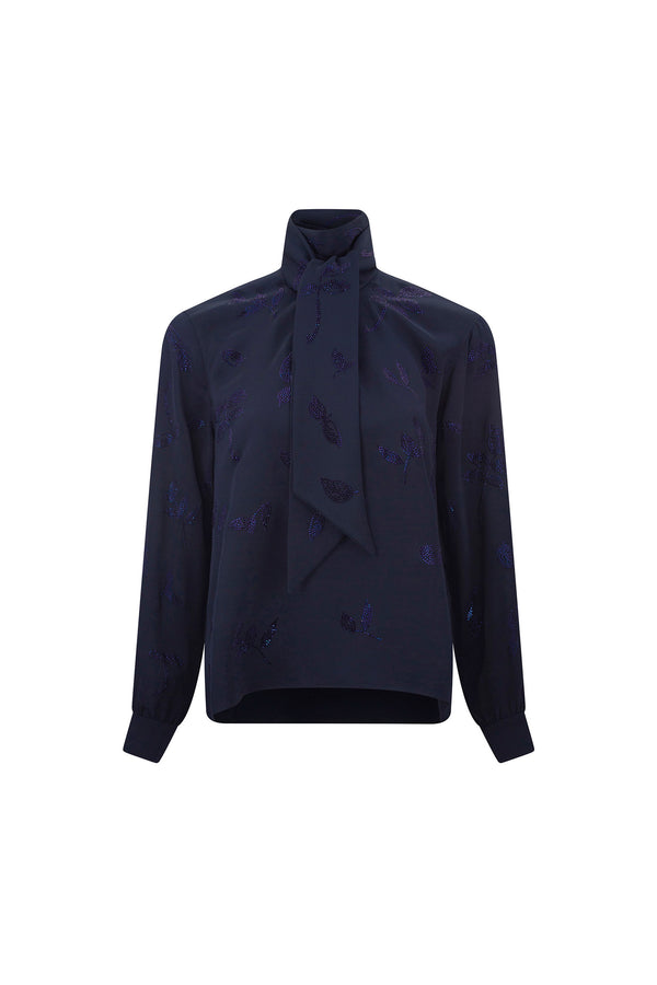 'KIND OF BLUE' SLIM KEITH TIE BLOUSE - - Libertine