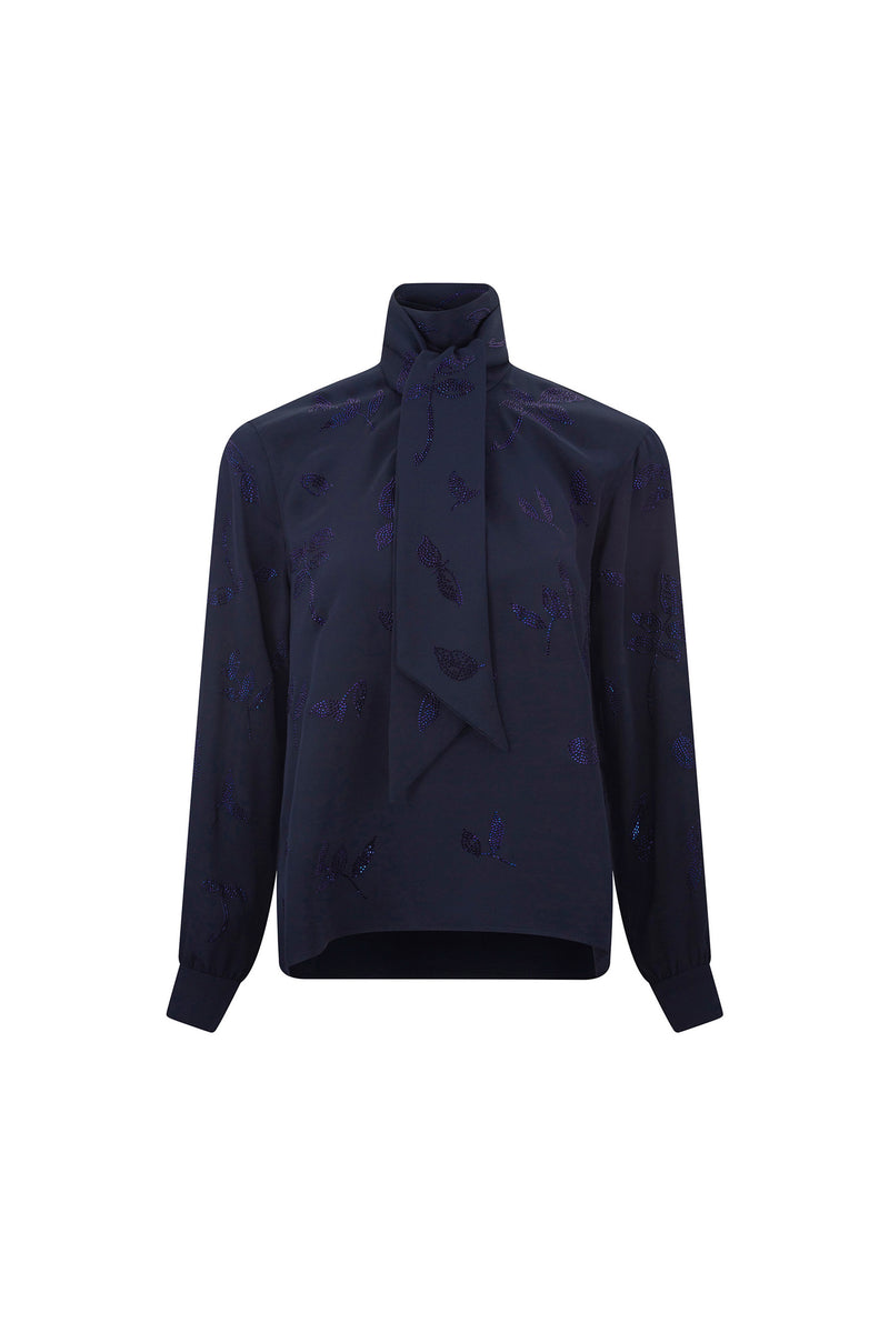 'KIND OF BLUE' SLIM KEITH TIE BLOUSE - - Libertine